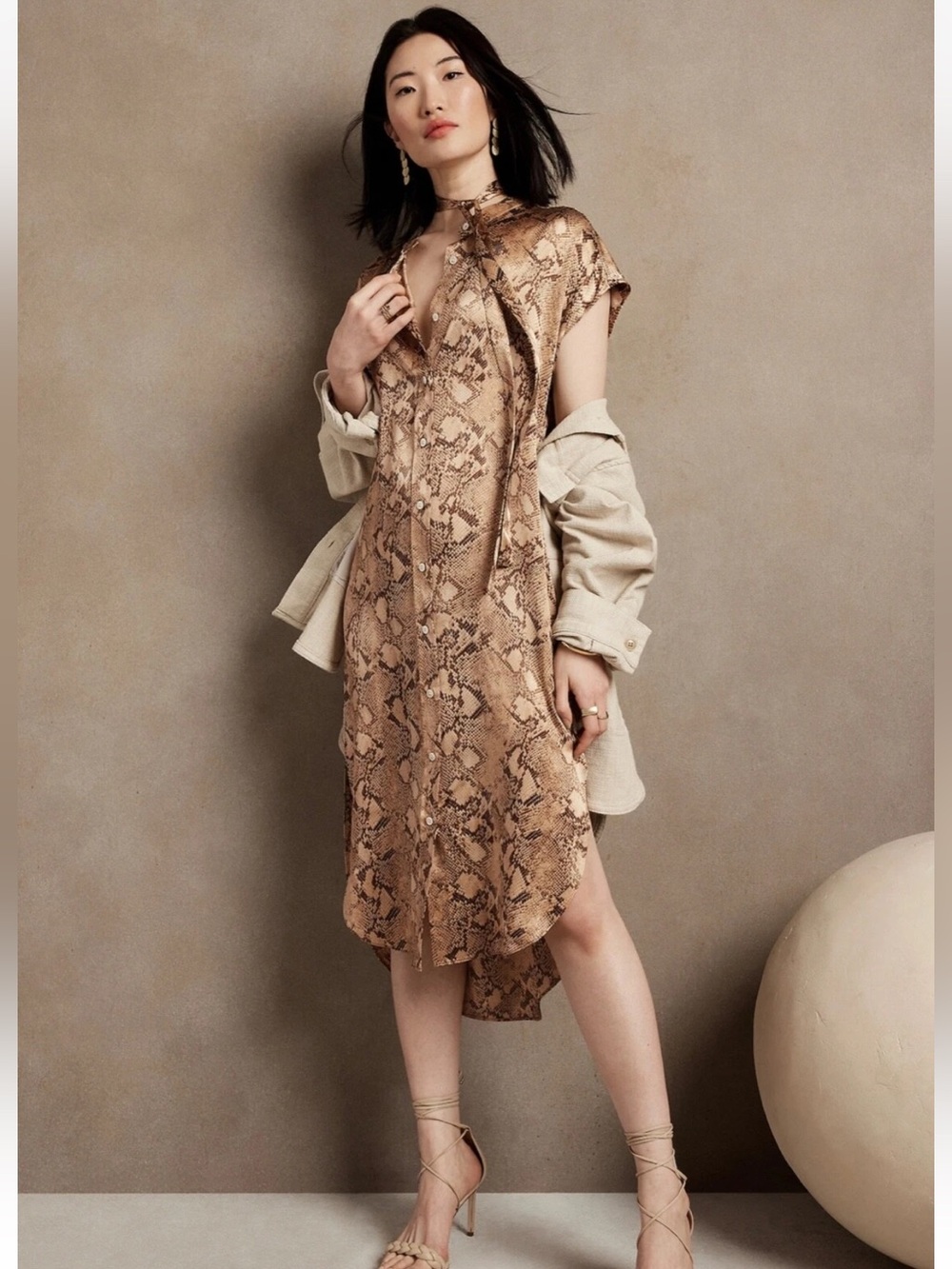 Banana Republic Serenade Silk Shirtdress Snake Print M Tall